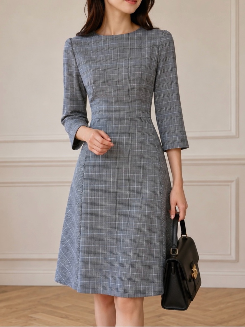 H&M Grey Plaid High-Low Hem Dress